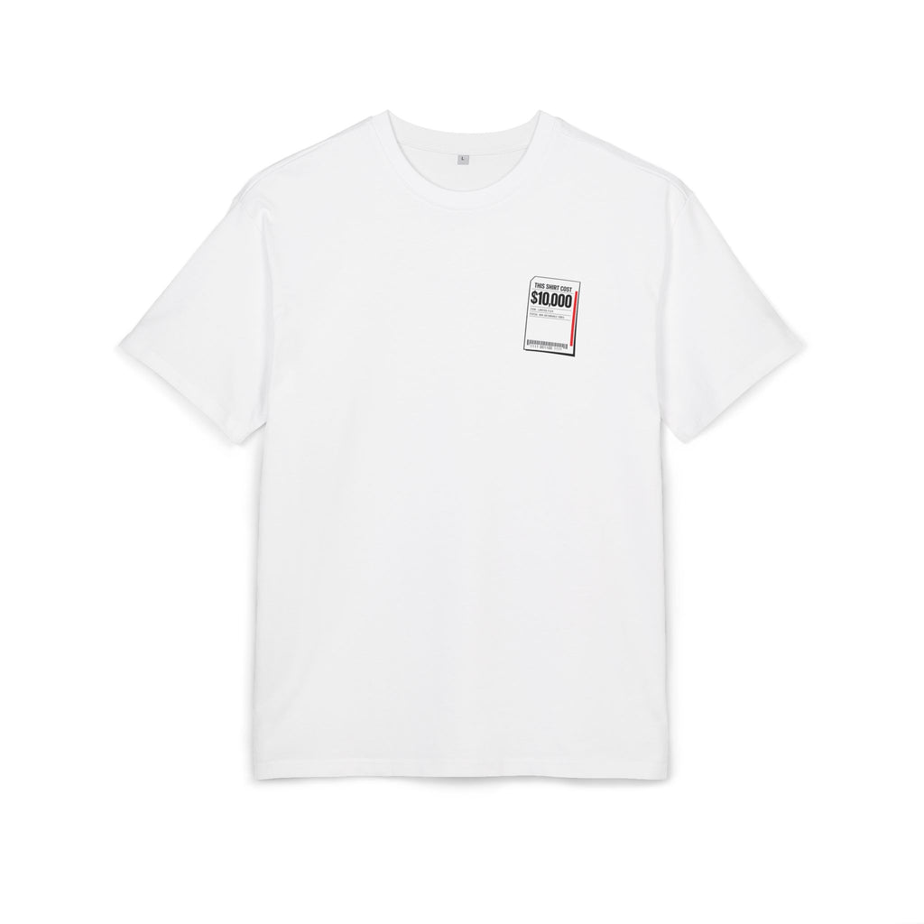 Ticket Stub Graphic Tee - Minimal White Oversized T-Shirt with 'Admit One' Pocket Print Printify